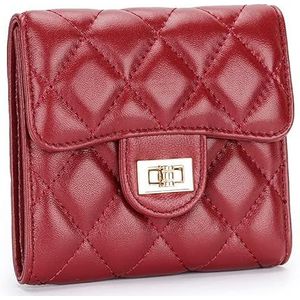 Portemonnees for dames, Creditcardhouder Mode Ling Plaid Leather Tri-Fold Short Wallet Multi-Card Wallet Coin Purse (Color : Blu, Size : Onecolor) (Color : Wine Red, Size : Onecolor)
