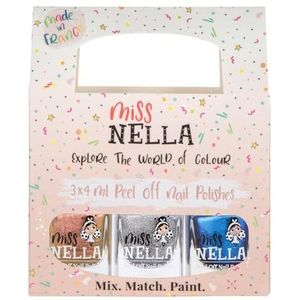 Miss Nella To The Moon And Back Nagellak, set van 3, goud, zilver en blauw, verwijderbare nagellak voor kinderen, peel-off, op waterbasis, geurneutraal