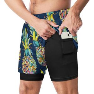 Kleurrijke Ananas Grappige Zwembroek met Compressie Liner & Pocket Voor Mannen Board Zwemmen Sport Shorts