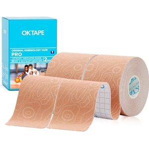 OK TAPE PRO kinesiotape, kinesiotape, waterdicht, elastisch, 5 cm x 5 m (2 rollen, beige)