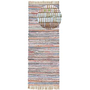carpetfine Vloerkleed Plat Geweven Kilim Chindi Loper Taupe 80x400 cm | Modern tapijt voor woonkamer en slaapkamer