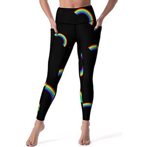 Rainbow Gay Pride Yogabroek voor dames, hoge taille, buikcontrole, workout, hardlopen, leggings, L