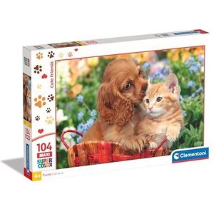 Clementoni - Supercolor Cute Friends-104 Maxi delen kinderen 4 jaar, puzzel dieren, hond, kat, Made in Italy, meerkleurig, 25763