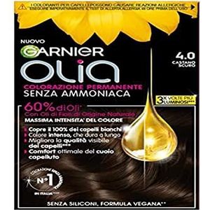 Garnier Olia Haarverf, permanente haarkleur zonder ammoniak, dekt 100% wit haar af, met natuurlijke bloemolie en veganistische formule, donkerbruin