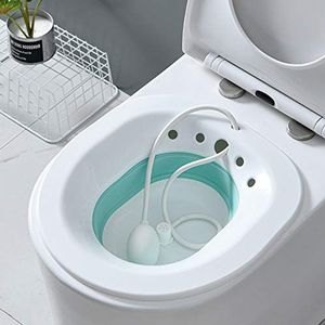 Zitbad bidet, bidet inzetstuk voor toilet, opvouwbaar bidet zitbad met flusher zitbad toilet voor standaard toilet vermijden hurken personeel wassen bidet kom (wit en blauw)