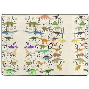 YJxoZH Stijlvolle leren alfabetten met dinosaurussen print thuis tapijten, voor woonkamer keuken antislip vloertapijt zachte slaapkamer tapijten - 148 x 203 cm