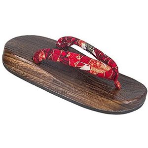 Herenpantoffels Japanse houten klompen Geta Slippers met twee tanden Traditionele schoenen for dames heren, sandalen Pantoffels hoge hakken Bijpassende Halloween-kostuums (Color : Red A, Size : 44/4
