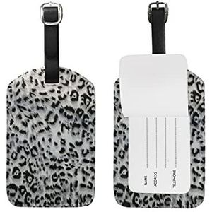 Abstracte zwarte luipaardprint lederen bagage koffer tag ID label voor reizen (2 stuks)