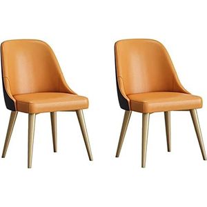GEIRONV moderne eetkamer keuken kamer stoelen set van 2, zachte pu lederen hoes kussen zitting gestoffeerde metalen poten woonkamer stoelen Eetstoelen (Color : Orange, Size : 45x40x80cm)