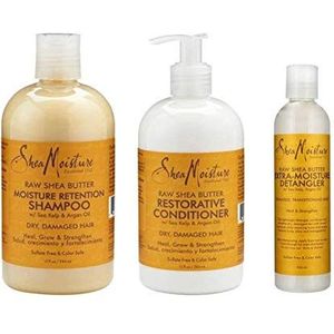 Shea Vocht Ruw Shea Boter Vochtretentie Shampoo 384ml, Conditioner 384ml en Ontvanger 236ml