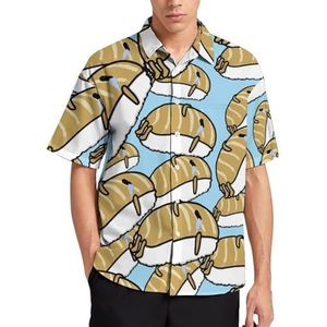 Leuke vis sushi zomer heren shirts casual korte mouw button down blouse strand top met zak 3XL