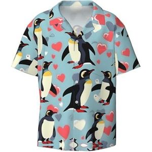 EdWal I Love Penguins Print Heren Korte Mouw Button Down Shirts Casual Losse Fit Zomer Strand Shirts Heren Overhemden, Zwart, S