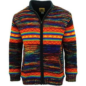 LOUDelephant - Hand Gebreid Wollen Jas - Zwart Rainbow Orange - Unisex