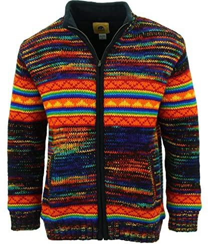 LOUDelephant - Hand Gebreid Wollen Jas - Zwart Rainbow Orange - Unisex