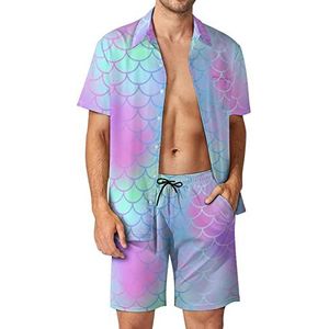 Zeemeerminstaart Textuur Visschaal Heren 2 Stuks Hawaiiaanse Sets Losse Fit Korte Mouw Shirts En Shorts Strand Outfits XL