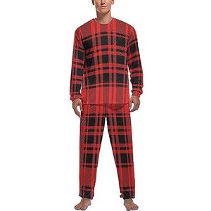 Buffalo Rood Zwart Plaid Zachte Heren Pyjama Set Comfortabele Lange Mouw Loungewear Top En Broek Geschenken L
