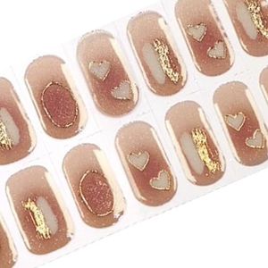 Half uitgeharde uv-gel nagelfolie, 20 stuks vingernagels om op te plakken, glanzende nagelstickers, decoratie nageldesign, gel nagelstickers, nagelfolie, zelfklevend (nuderosa met patroon)