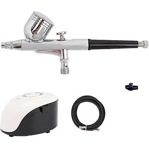 Dual Action Airbrush Compressor Kit Met Air Brush Verfspuitpistool for Nail Art Make Up Schilderen Nauwkeurige Controle(White B set)