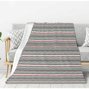 AYYQWE Roze Licht En Donkergrijs Strepen Print Warm Flanel Pluche Deken Voor Sofa Woonkamer Dorm All-Season Thuis Camping Reizen