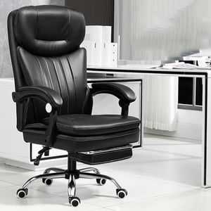 AviiSo Executive bureaustoel hoge rug ergonomische bureaustoelen met arm, draaibare wielen, voetsteun, 90-138 ° schommelende managementdraaistoelen (kleur: zwart)