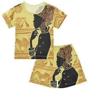 YOUJUNER Kinderpyjama set Afrikaanse zwarte vrouw korte mouw T-shirt zomer nachtkleding pyjama lounge wear nachtkleding voor jongens meisjes kinderen, Meerkleurig, 6 jaar