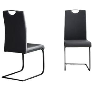 Eetkamerstoelen set van 2, zwarte PU-stoel met hoge rugleuning, moderne keukenstoel Eetkamerstoelen met C-vormige buis metalen poten