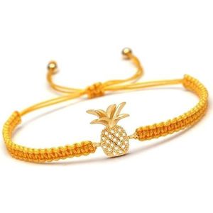 Geweven armbanden, mannen vrouwen touw armbanden, Hawaii verstelbare gouden tropisch fruit armband geel s handgemaakte zirkoon charme ananas armbanden vrouwen meisje man souvenir cadeau (Size : Yello