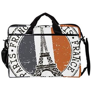 EZIOLY Eiffeltoren en Franse Vlag Stempel 14 Inch15 Inch Laptop Schoudertas Crossbody Aktetas Messenger Sleeve voor 13 Inch tot 14 ""Laptop, Meerkleurig, 11*15in