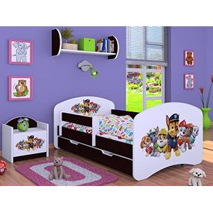 BDW kinderbed Super Dogs Paw - Babybed met matras en lade - Comfortabel en duurzaam valbeveiligingsbed - Kinderkamer - Wengé (Motief 3) - 140x70