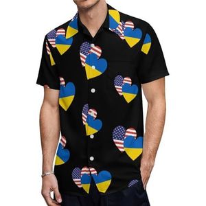 Oekraïense Amerikaanse hart vlag casual heren shirts korte mouw met zak zomer strand blouse top 3XL