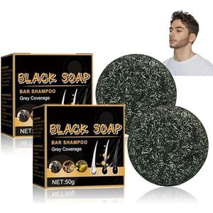 Anti-Gray Hair, Bar Shampoo en Zout voor Grijze Haar, Charcoal Formule, Pack van 2