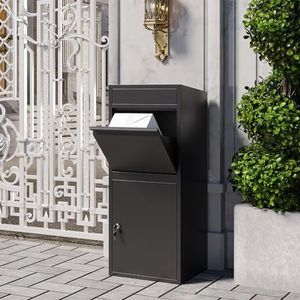VEEHAUS Pakketbrievenbus, antraciet, grote brievenbus, roestvrij staal, pakketbox, buiten, groot, XXL en brievenbus, voor pakketten, brievenbus met pakketvak, zonder standaard, bruin (Tikelia)