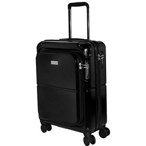 Amoveda Handbagage, trolley, koffer met weegschaal in het handvat, powerbank, TSA, notebookvak, 4 wielen, uitbreidbaar, 55 cm, 100% harde schaal van polycarbonaat, zwart