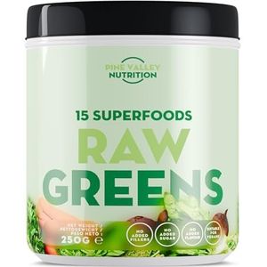 Raw Greens Superfood Poeder – Mix van 15 Groenten & Planten met Spirulina, Chlorella, Groene Thee – Vegan Supplement zonder Toevoegingen – 250g (50 Porties)
