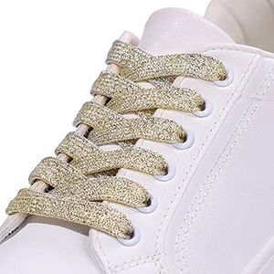 Platte schoenveters, Polyester schoenveters scheurvaste platte veters 1 cm breed x 100-160 cm lengte Multicolor 1 paar(Light Gold,120)