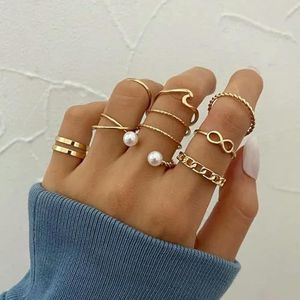Vintage Koreaanse gouden zilveren kleur parel ringen Set sieraden voor meisjes vlinder holle hart Ring voor vrouwen -AR0036