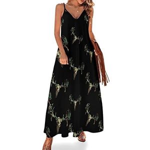 Camouflage eland drinken vrouwen sling maxi jurken V-hals casual mouwloze verstelbare riem sexy lange jurk