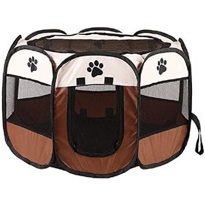 TOYOCC Draagbare dierenbox, puppy hond kat box met 8-panel kennel, binnen/buiten huisdier tent hek voor huisdier kennel kooi, konijn cavia box en hamsterkooi (S 73 x 73 x 43 cm, bruin)