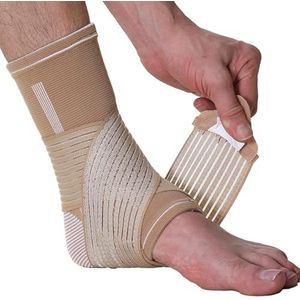 Neotech Care - Ondersteunende enkelbrace - elastische en ademende stof, verstelbare compressieband, voor mannen, vrouwen, jongeren (Beige, 1 Stuk, Maat M)