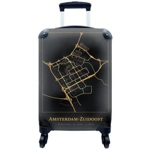 MuchoWow® Koffer - Kaart - Amsterdam-Zuidoost - Goud - Zwart - Past binnen 55x40x20 cm en 55x35x25 cm - Handbagage - Trolley - Fotokoffer - Cabin Size - Print