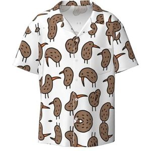 OdDdot Kiwi Birds leuke print heren button down shirt korte mouw casual shirt voor mannen zomer business casual overhemd, Zwart, L