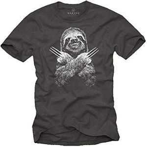 MAKAYA Grappige T-Shirts Voor Mannen - Luiaard Sloth - Korte Mouwen Ronde Hals Grijs Geschenken Jongens/Kinderen/Jongens/Heren Maat M