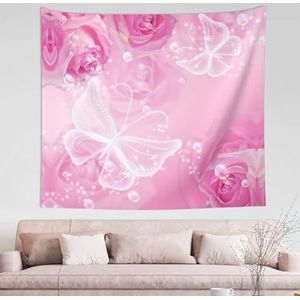 WEFDLKBT Wanddecoratie wandtapijt roze en witte vlinder afdrukken elegant huis -60x51 inch horizontaal ontwerp