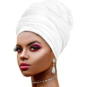 30 Kleuren| Novarena 1-4 Pc Effen Kleur Hoofd Wrap Stretch Lange Haar Sjaal Tulband Tie Kente Afrikaanse Hoed Jersey Gebreide Headwrap (10. Wit)