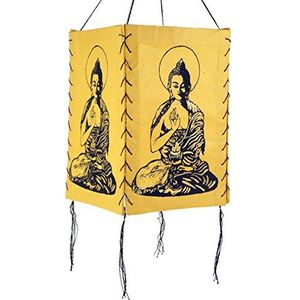 Guru-Shop Lokta Papieren Hanglampenkap, Plafondlamp van Handgeschept Papier - Boeddha 1 Geel, Loktapapier, 28x18x18 cm, Aziatische Plafondlampen Papieren Lampen Stof