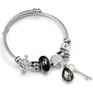 Draadketting Roestvrij Staal Armbanden voor Vrouwen Kristal Water Drop Sleutel Metalen Kraal Liefde Charms Armbanden Sieraden