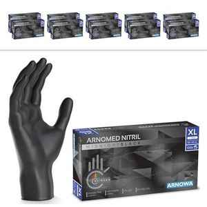 ARNOMED wegwerphandschoenen zwart, nitril handschoenen XL, 1000 stuks, poedervrij & latexvrij, verkrijgbaar in maat XS, S, M, L, XL & XXL
