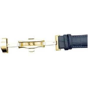 LUGEMA Echt Lederen Armband Donkerblauwe Horlogeband Butterfly Sluiting Horlogeband 10 12 13 14 15 16 17 18 19 20 21 22 24mm Horlogeband (Color : Blue gold clasp, Size : 19mm)