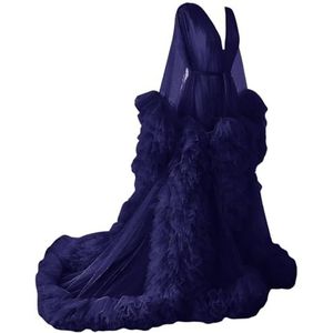 Tule gewaad zwangerschapsjurken voor fotoshoot lange bruiloft bruids zwangere kamerjassen grote maat, marineblauw, 32