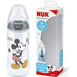 NUK Disney First Choice+ babyfles | 6-18 maanden | Temperatuurcontrole | Speen van silicone | Anti-kolieksysteem | BPA-vrij | 300 ml | Mickey Mouse | 1 stuks